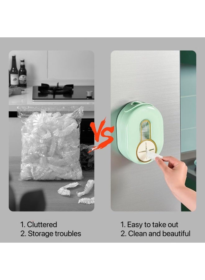 HOMESTAR Wall-Mounted Wrap Dispenser With 100 Stretchable Plastic Bags | Food Wrap Organizer | No-Drill Shower Cap Storage Box |Multi-Use Kitchen & Bathroom Organizer | Disposable Gloves/Shoe Covers/Caps Dispenser, White/Yellow, 5.71x2.76x7.87 Inch - Image 4